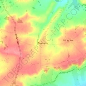 Carte topographique Mowsley, altitude, relief