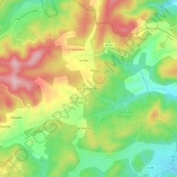 Carte topographique Mas de la Baraque, altitude, relief