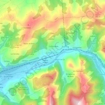 Carte topographique Tudela Veguín, altitude, relief