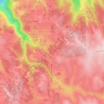 Carte topographique Les Landes-Ouest, altitude, relief