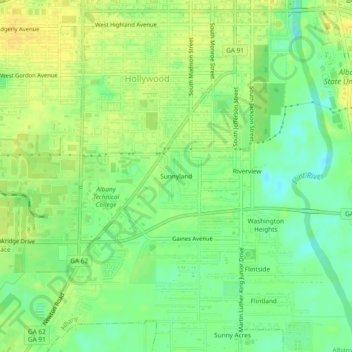 Carte topographique Sunnyland, altitude, relief