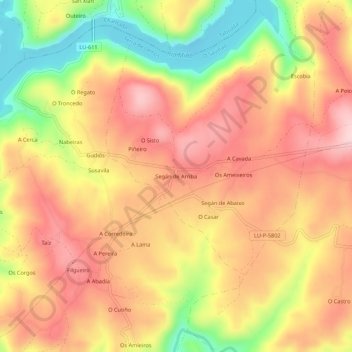 Carte topographique Segán de Arriba, altitude, relief