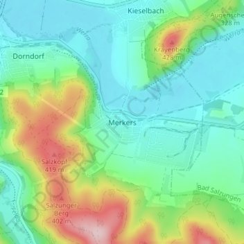 Carte topographique Merkers, altitude, relief