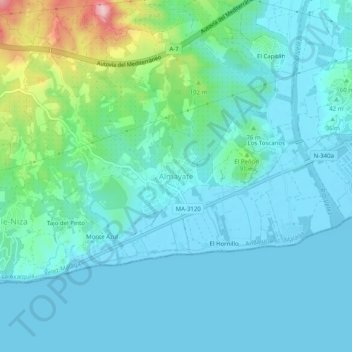 Carte topographique Almayate, altitude, relief