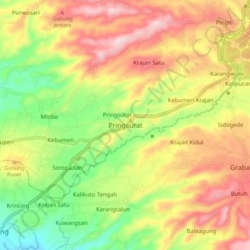 Carte topographique Pringsurat, altitude, relief