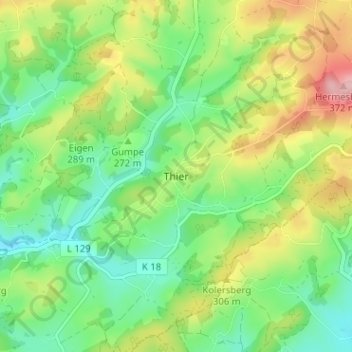 Carte topographique Thier, altitude, relief