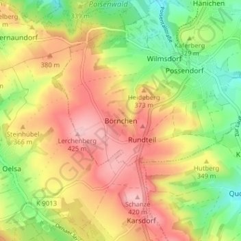 Carte topographique Börnchen, altitude, relief