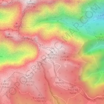 Carte topographique Pico do Areeiro, altitude, relief