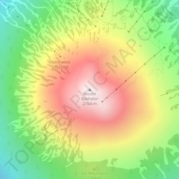 Carte topographique Mount Bachelor, altitude, relief