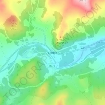 Carte topographique Crathie, altitude, relief
