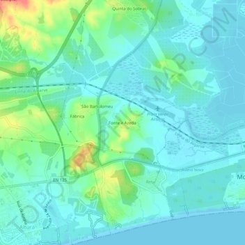 Carte topographique Fonte e Azeda, altitude, relief