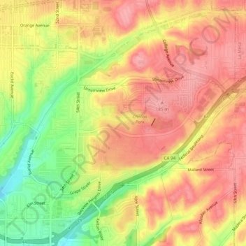 Carte topographique Oak Park, altitude, relief