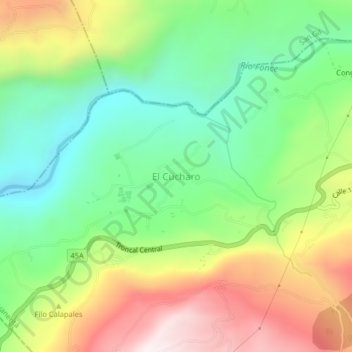 Carte topographique El Cucharo, altitude, relief