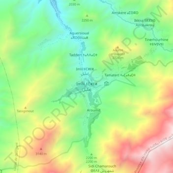Carte topographique Imlil, altitude, relief