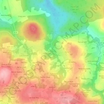 Carte topographique Koad Bihan Kerroc'h, altitude, relief