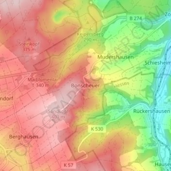 Carte topographique Bonscheuer, altitude, relief