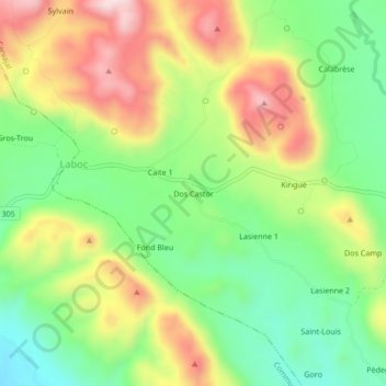 Carte topographique Dos Castor, altitude, relief