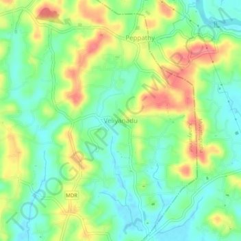 Carte topographique Veliyanadu, altitude, relief