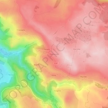 Carte topographique Pèchouzou, altitude, relief