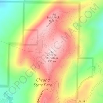 Carte topographique Cheaha Mountain, altitude, relief