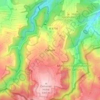 Carte topographique Oelsen, altitude, relief