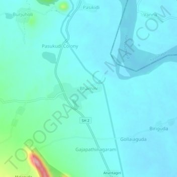 Carte topographique Bhamini, altitude, relief