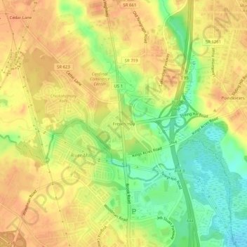 Carte topographique French Hay, altitude, relief