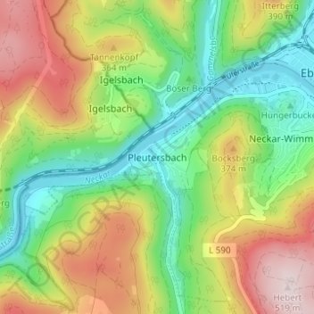 Carte topographique Pleutersbach, altitude, relief