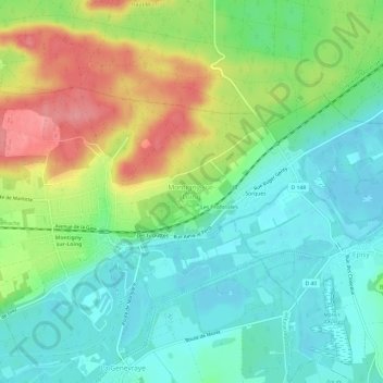 Carte topographique Montigny-sur-Loing, altitude, relief