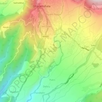 Carte topographique Chelian, altitude, relief