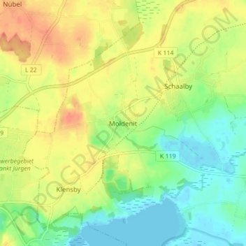 Carte topographique Moldenit, altitude, relief