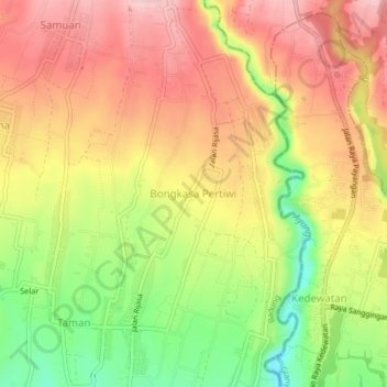 Carte topographique Bongkasa Pertiwi, altitude, relief