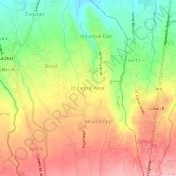 Carte topographique Minantok West, altitude, relief