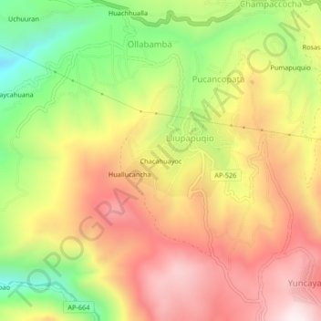 Carte topographique Chacahuayoc, altitude, relief