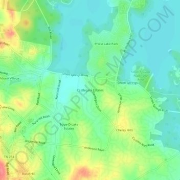 Carte topographique Castlegate Estates, altitude, relief
