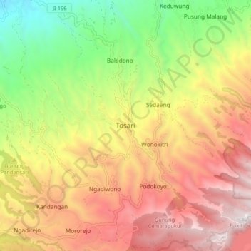 Carte topographique Tosari, altitude, relief