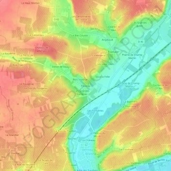 Carte topographique Pouvray, altitude, relief