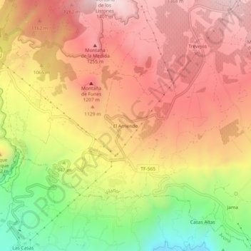 Carte topographique El Arriendo, altitude, relief