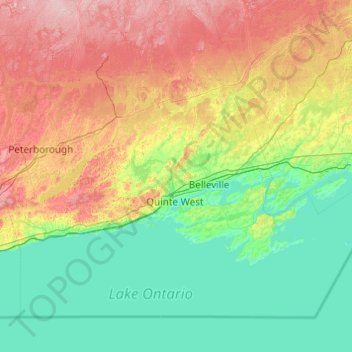 Carte topographique Quinte West (city), altitude, relief