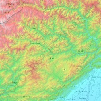 Carte topographique Lower Subansiri, altitude, relief