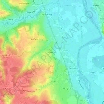 Carte topographique Les Vèvres, altitude, relief