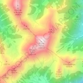 Carte topographique Monte Croce, altitude, relief