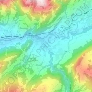 Carte topographique Les Moulins, altitude, relief