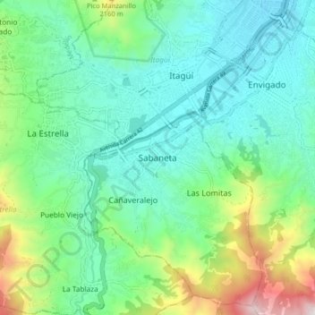 Carte topographique Sabaneta, altitude, relief