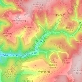 Carte topographique Einsiedel, altitude, relief