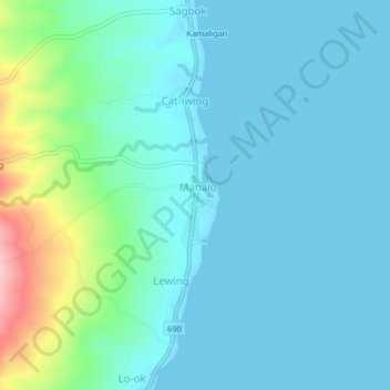 Carte topographique Mahalo, altitude, relief