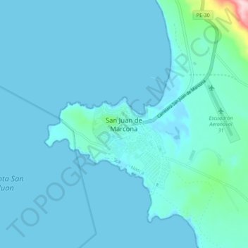 Carte topographique San Juan de Marcona, altitude, relief