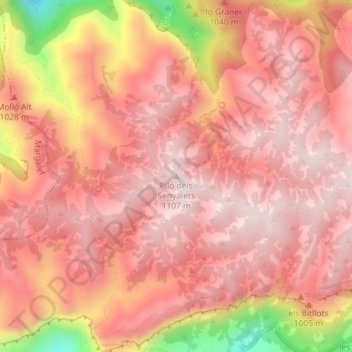 Carte topographique Piló dels Senyalets, altitude, relief