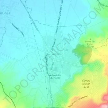 Carte topographique Temamatla, altitude, relief