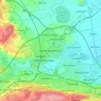 Carte topographique Stenhousemuir, altitude, relief